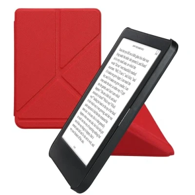 Afbeelding van kwmobile E reader hoesje geschikt voor Kobo Clara BW / Colour hoes Ereader flip case met standaard cover van kunstleer In donkerrood