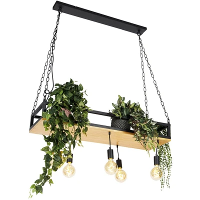 Afbeelding van QAZQA shelf Industriele Hanglamp eettafel voor boven de in eetkamer 5 lichts L 100 cm Zwart Industrieel Woonkamer Slaapkamer Keuken