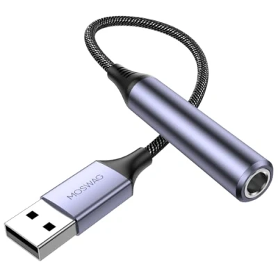 Afbeelding van MOSWAG USB naar 1/4 Jack Audio Adapter, 6.35mm Vrouwelijke Hoofdtelefoon Aux Adapter met Externe Geluidskaart Compatibel Laptop, PC, Versterker, Speaker,