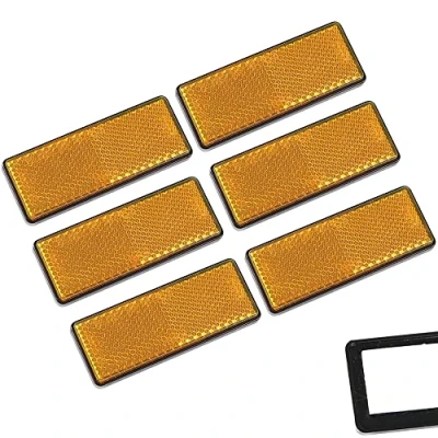 Afbeelding van AOHEWEI 6 x zelfklevende achterstralers, geel, zijspots, kattenogen, reflectoren, rechthoekig, voor opplakken, veiligheid achter, reflecterend, hekpalen, aanhangwagens, caravans, ECE goedkeuring