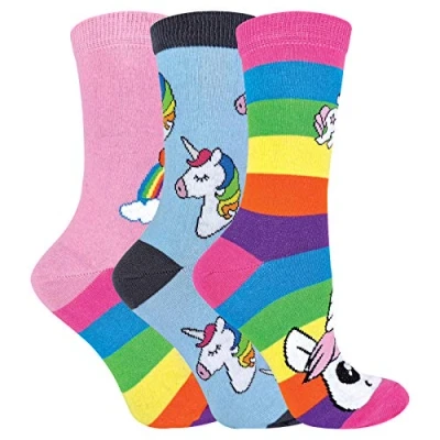 Afbeelding van Sock Snob Set van 3 regenboogsokken met kleurrijke strepen voor jongens en meisjes, regenboog, 27 30