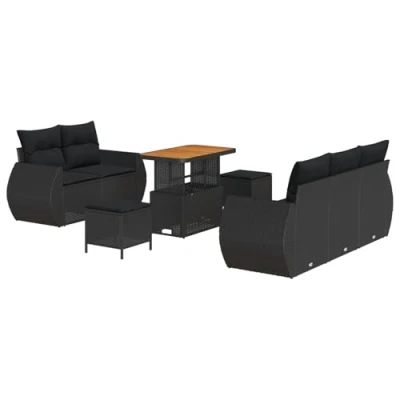 Afbeelding van vidaXL 8 delige Tuinbankset met Kussens Zwarte Poly Rattan Acacia, 3 Tuin Eetset Acacia