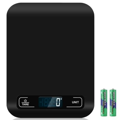 Afbeelding van Keukenweegschaal, digitaal, 10 kg, keukenweegschaal met lcd display en tarra functie, voor bakken koken, meten van ingrediënten, precies 1 g (zwart)