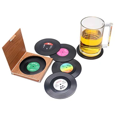 Afbeelding van 6 Retro Vinyl LP Platen Stijl Onderzetters Beker Mat Antislip Geïsoleerde Koffie Dranken