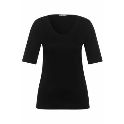 Afbeelding van Street One MIT Vausschnitt Tshirt basic, Dames, Maat: 40, Schwarz