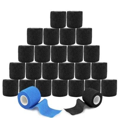 Afbeelding van ANAMPION Zelfklevend Verband Cohesive Wrap Bandages,Elastic Ademend Adhesive Bandage Tape,Voor Tattoo Grip Wrist Ankle Sprain Swelling, Dierenarts Sport Pols (Zwart, 5CM 24Rollen)