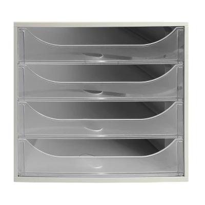 Afbeelding van Exacompta Ref 228323D EcoBox Lade Set 248 x 284 234 mm groot, 4 laden, geschikt voor A4+ documenten, stapelbaar, veiligheidsstop functie doorzichtige laden