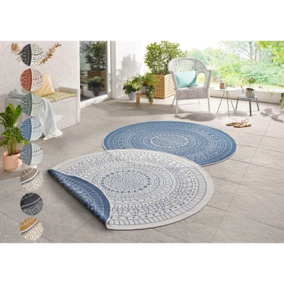 Afbeelding van Rond Buitenkleed Dual Round Wit Blauw Bohemian Vloerkleed 123vloerkleed.nl is de online webshop voor vloerkleden en woonaccessoires.