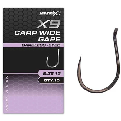Afbeelding van Matrix X9 Carp Wide Gape Eyed Barbless (10 pcs) Maat : 16