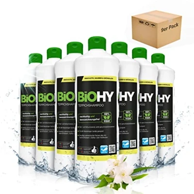 Afbeelding van BiOHY Tapijt schoonmaker (9 x 1l Fles) Tapijtreiniger concentraat ideaal voor het verwijderen van hardnekkige vlekken goed verdragen door dieren (Teppichshampoo)
