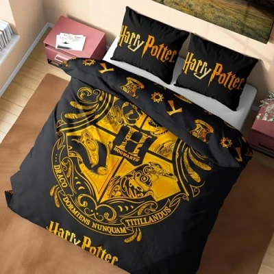 Afbeelding van Harry Potter Dekbedovertrek en kussensloop set kinderen tieners vrouwen beddengoed slaapkamer accessoires een of tweepersoonsmaat (zwart tweepersoons)