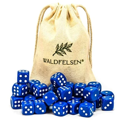 Afbeelding van Waldfelsen 6,12, 20, 30 of 50 hoogwaardige dobbelstenen van ® standaardgrootte 16 mm acryl dobbelsteen Dice 6 zijdig zeshoekige speelaccessoires set met stoffen zak (blauw, stuks)