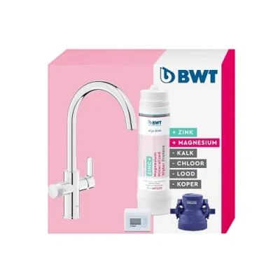 Afbeelding van BWT Waterfilter AQA drink Pure 2.0 Zinc + MP200 Compleet filtersysteem met kraan Mineralizer filterpatroon voor het beste water Filtert kalk, chloor en zware metalen