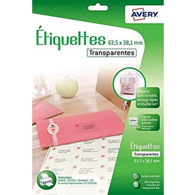 Afbeelding van AVERY 126 transparante zelfklevende adreslabels Formaat 63,5 x 38,1 mm Inkjetprinten