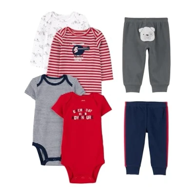 Afbeelding van Simple Joys by Carter&#039;s Babyboys 6 delige bodysuits (korte en lange mouwen) broek setPants Set, Rood/Navy Beer, 0 3 Months