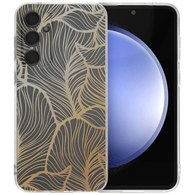 Afbeelding van Samsung Galaxy A25 Hoesje Siliconen en TPU (zacht) iMoshion Softcase/Backcover Golden Leaves Transparant Telefoonhoesje