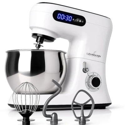 Afbeelding van Lehmann Premium 2300W Keukenmachine met Elektronisch Display, 5L Roestvrijstalen Kom, 6 Snelheidsniveaus, Inclusief Kneedhaak en Garde