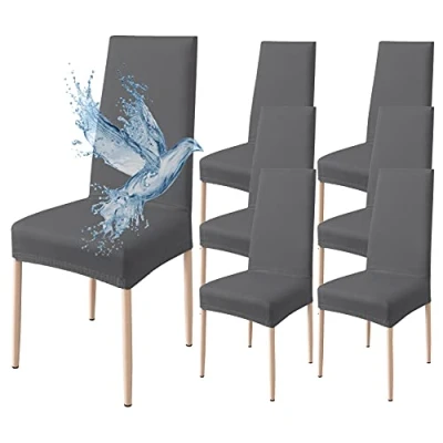 Afbeelding van Stoelhoezen, 6 stuks, waterdicht, eetkamerstoelhoes, rekbare stoelhoes, universeel, eenvoudig te installeren, gemakkelijk reinigen (donkergrijs, stuks)