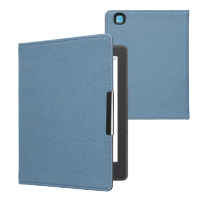 Afbeelding van kwmobile E reader hoesje geschikt voor Kobo Aura H2O Edition 2 hoes flip case met magneetsluiting Ereader cover Denim design in blauw