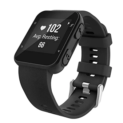 Afbeelding van MoKo Watch Band Compatible with Garmin Forerunner 35/30, Soft Silicone Sport Bracelet Strap 6pcs Screws and 2pcs Screwdrivers for 35 GPS Running Smart Watch, Black