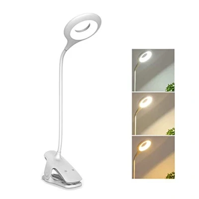 Afbeelding van Oplaadbare LED klem Bureaulamp Flexibel, 3 kleuren en helderheid, Touch Control Bedlampje Dimbaar, Draadloos Batterij aangedreven leeslamp Clip op bed voor kinderkamer (Wit)
