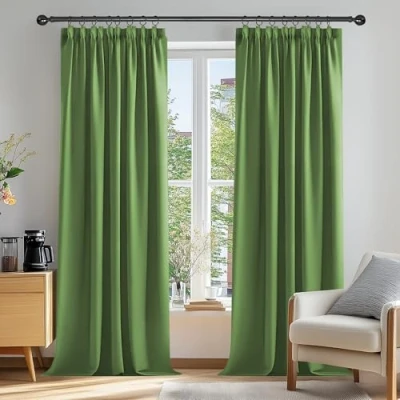 Afbeelding van Deconovo Thermische Gordijnen met Potlood Plooiband, Groen, 117x229 cm (B x H), Verduisterende Zonwerend voor Slaapkamer, Woonkamer, 2 stuks