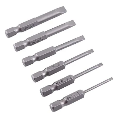 Afbeelding van ASHATA 6 stuks 50 mm 1/4 inch zeskantschacht platte kop magnetische punt sleufschroevendraaier bits set 2,0 / 2,5 3 4 5 mm, S2 staal