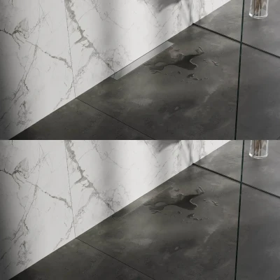 Afbeelding van Brauer Douchegoot 60x7. 5cm muurflens tegelinlegrooster omkeerbaar RVS geborsteld