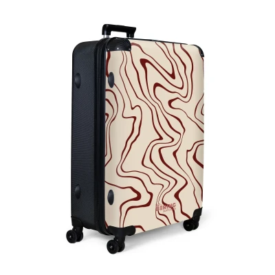 Afbeelding van NoBoringSuitcases.com® Koffer groot Reiskoffer lichtgewicht Beige achtergrond met abstracte rode lijnen Rolkoffer 4 wielen Grote trolley XL 98 liter bagage