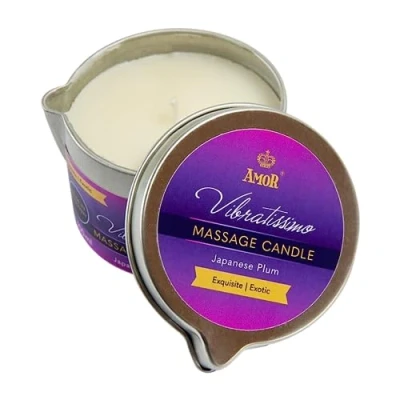 Afbeelding van VIBRATISSIMO Massagekaars Japanese Plum 50ml I Kaars met pruimengeur ontspanning gemaakt van natuurlijke grondstoffen &amp; kokosolie geschikt voor gevoelige huid Massage Candle