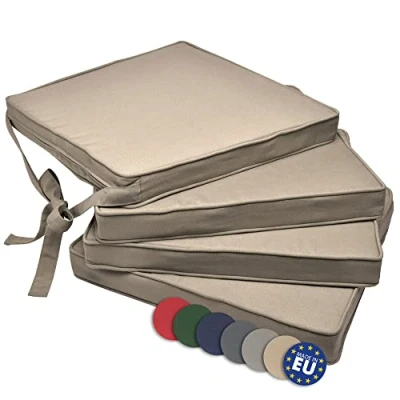 Afbeelding van Beautissu Set van 4 Stoelkussens met Linten Loft SK Zitkussen 45x40x5 cm Zitkussens voor Stoelen Non Slip Afneembare Kussenhoes Kussen Beige