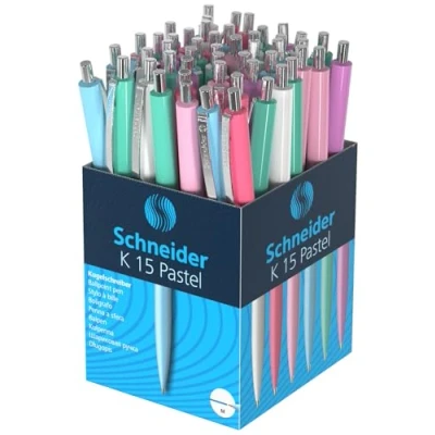 Afbeelding van Schneider 130840 K15 balpen (onuitwisbaar, lijndikte: M, schrijfkleur: blauw) 50 stuks gesorteerd, pastel