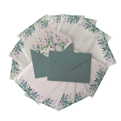 Afbeelding van CZAKOMIX 36 Delige Briefpapierset (24Briefpapier+12Enveloppen),Vintage Bloemen Briefpapier,Briefschrijfpapier En Enveloppenset,Voor Bruiloften,Uitnodigingskaarten,Felicitatiekaarten(Paarse Malanbloem)