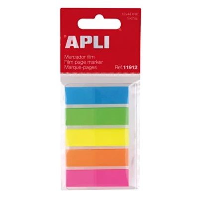 Afbeelding van Apli 11912 Zelfklevende indexen folie 45 x 12 mm 5 fluorescerende kleuren 25 per kleur,Een maat,Fluoride geassorteerde film