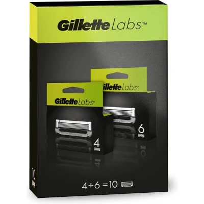 Afbeelding van Gillette Labs met scrubstang, voor heren van Gillette, 10 navullingen Lamesgillettelabs navullingen, verpakking 6 + 4 messen
