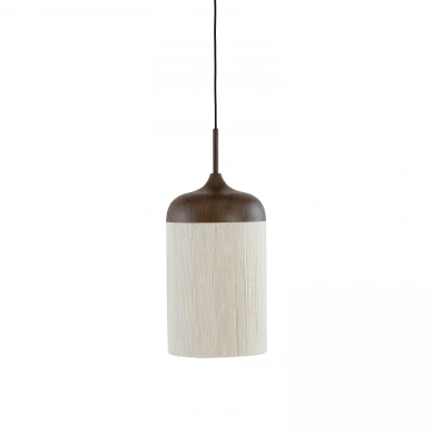 Afbeelding van Light&amp;living Hanglamp Ø22x41,5 cm DANIA hout print d bruin+touw crème