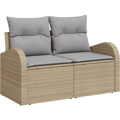 Afbeelding van vidaXL 2 Persoons Tuin Sofa met Opslag &amp; Kussens Beige Poly Rattan