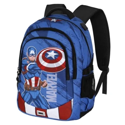 Afbeelding van Karactermania Marvel Captain America PLUS Hardlooprugzak Backpack met USB poort Gears Blauw