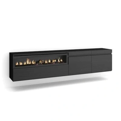Afbeelding van Skraut Home TV Meubel, Lowboard Woonkamer, Eetkamer 200x45x35cm Voor tv&#039;s tot 80&quot; Elektrische haard Hangend Moderne stijl Zwart