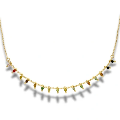 Afbeelding van Collier ketting goud verguld staal natuursteen lengte 44 cm