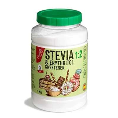 Afbeelding van Zoetstof Stevia + Erythritol 1:2 1g = 2g suiker 100% Natuurlijke Suikervervanger 0 Calorieën Glycemische Index Keto en Paleo Netto Koolhydraten Non GMO Castello since 1907 1 kg