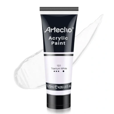 Afbeelding van Artecho professionele acrylverf, Titaanwit (120 ml/4 oz) buizen, kunst ambachtelijke verven voor canvasschilderen, steen, hout, stof, kunstbenodigdheden kunstenaars