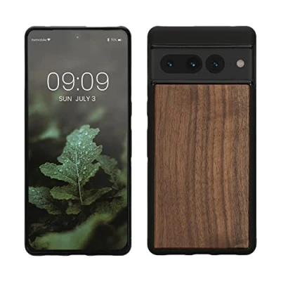 Afbeelding van kwmobile telefoonhoesje geschikt voor Google Pixel 7 Pro Hoesje met bumper in donkerbruin Backcover walnoothout
