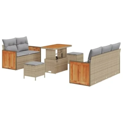 Afbeelding van vidaXL 8 delige tuinsofa set met kussens beige poly rattan acacia, 3 tuin eetset acacia