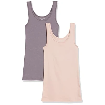 Afbeelding van Amazon Essentials Women&#039;s Tanktop met slanke pasvorm, Pack of 2, Grijs/Oudroze, M