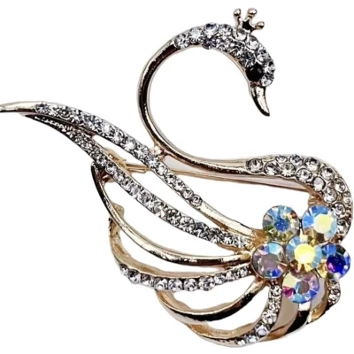 Afbeelding van Broche Zwaan Strass bloem ( Goudkleurig) 4.5 x 5.2 cm