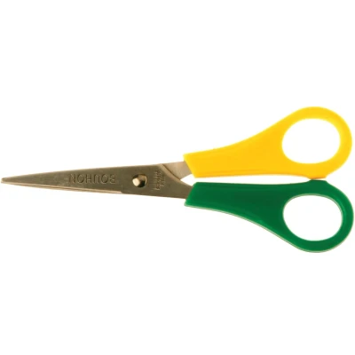 Afbeelding van Bouhon Schaar Inox 14 Cm, Voor Linkshandigen, Geel/groen, Met Scherpe Punt