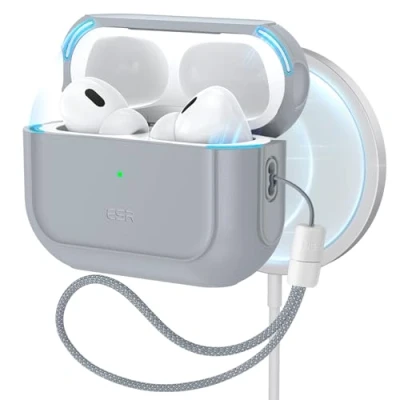 Afbeelding van ESR Hoes voor AirPods Pro 2 (2023/2022/2019) met HaloLock, compatibel 2e/1e generatie, MagSafe Ready, USB C/Lightning kabel, hybride valbeveiliging, grijs