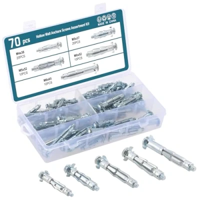 Afbeelding van HSEAMALL 70 sets muurankers pluggen, zware metalen ankers, gipsplaat holte holle muur bevestiging M4* 38mm, M5* 37mm, 52mm, M6* M6*65mm