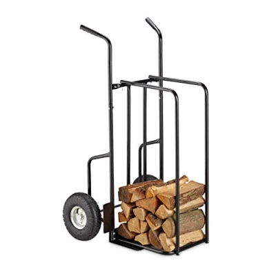Afbeelding van Relaxdays brandhoutkar houtkar houtrek opslagrek metaal 200 kg XL